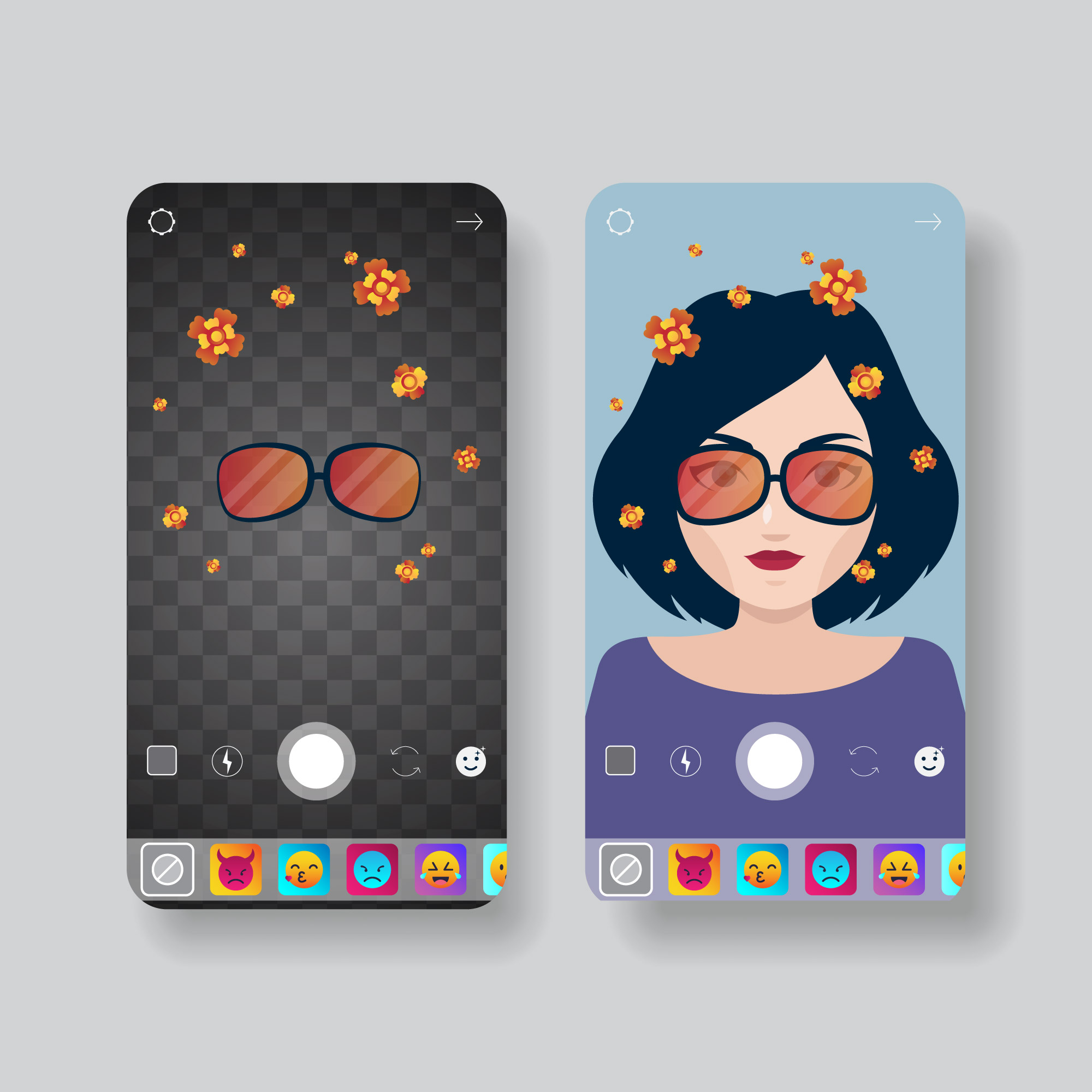 Ilustração de uma mulher usando um filtro do Instagram
