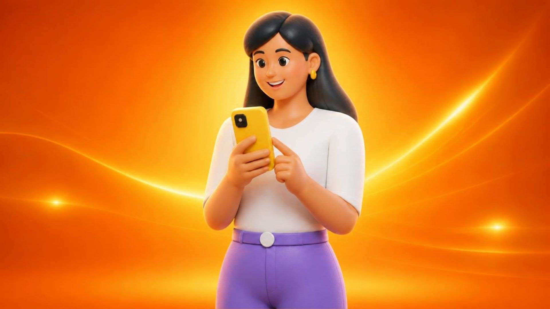 Desenho representativo de mulher feliz após usar novo recurso de marcações no Instagram no seu celular
