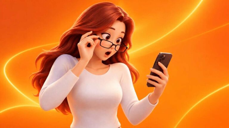 Desenho representativo de mulher surpresa olhando para celular após descobrir padrão ao comparar Reels no Edits