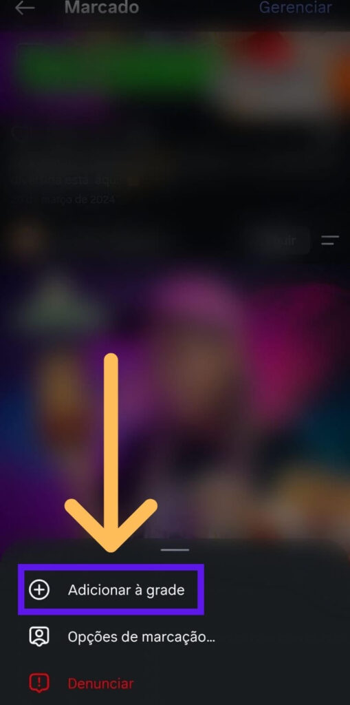 Tela de marcações no Instagram com indicativos em opção "Adicionar à grade"