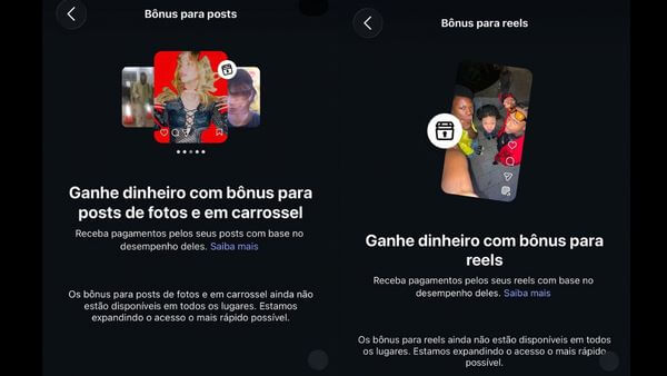 Tela dupla mostrando forma de monetizar no Instagram com Reels e posts